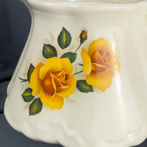 Vintage Yellow Rose Floral Cream Pitcher Jug Ceramic Ironstone Style - Picture 2 of 8
